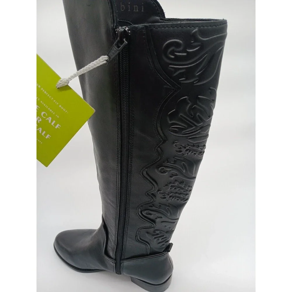 Gianni Bini Alybeth Embroidered Leather Riding Boots Black Size 6.5M